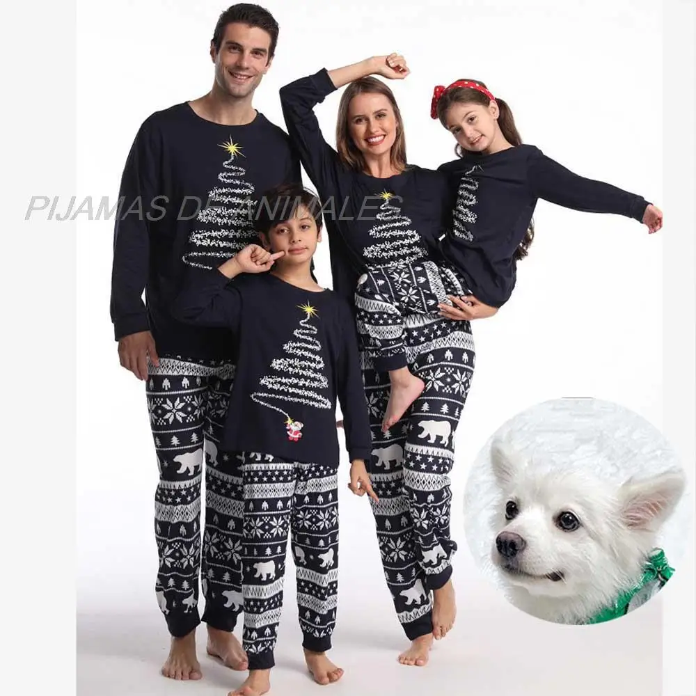 FamilyChristmasPajamasDogSetMatchingOutfits2023XmasTreeNavy
