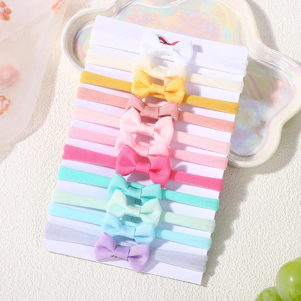11pcs Ribbon Bows Headband Set for Baby Girls Newborn Kids Children Nylon Bands Elastics Bowknot Hairbands Hair Accessories