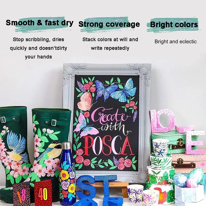 أقلام تلوين أكريليك POSCA منظمة في أكياس، أقلام تل...