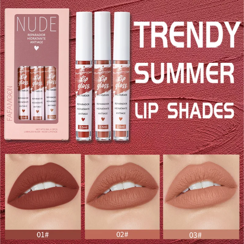

3Pcs/set Nude Matte Lip Gloss Long-lasting Velvet Lipstick Waterproof Non-fade Non-stick Cup Lipsticks Makeup Cosmetic