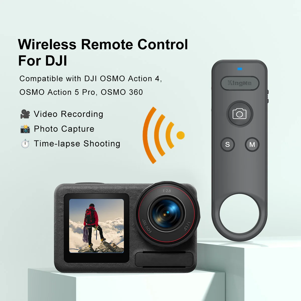 Écran de la télécommande Bluetooth pour DJI Osmo Action 4, Action 5 Pro et Osmo 360 affichant les commandes