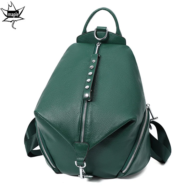 

Anti-theft Women's Genuine Cow Leather Backpacks 2023 Green Pink Ladies Travel School Bags Female Daily Holiday Knapsack