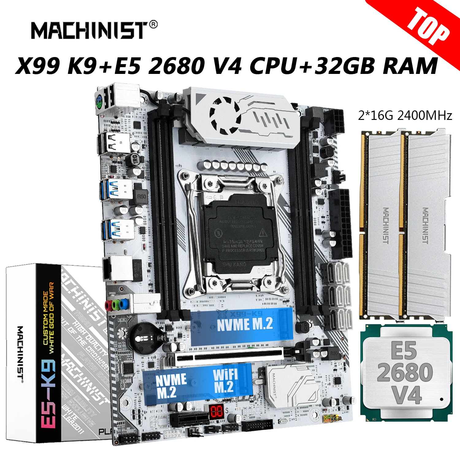 MACHINIST X99 K9 материнская плата Combo LGA 2011-3 Xeon E5 2680 V4 комплект ЦП DDR4 32 ГБ ОЗУ 2400 МГц память NVME M.2 USB 3,0 четыре канала