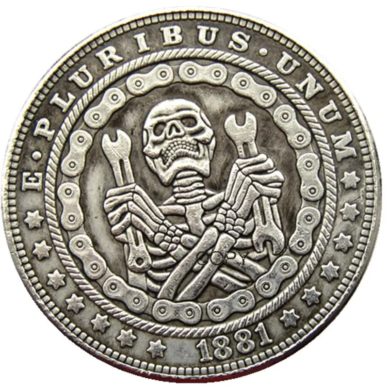 Hb(119)Us Hobo Morgan Dollar Skull Zombie Zkeleton Monete Placcate Argento