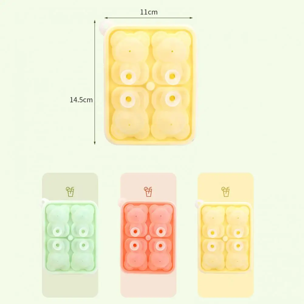 4 Grids Ice Cube Tray Bear Shape Silicone Ice Cube Maker DIY Candy Chocolate Mold For Whiskey Bourbon Bear Kitchen Accessories