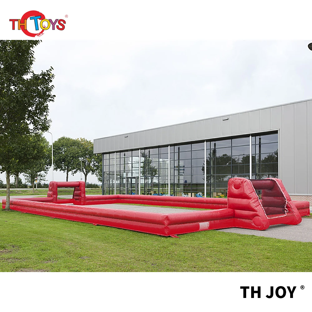 Free door shipping 12x6m red inflatable football field sport arena for sale, carnival inflatable soccer field pitches
