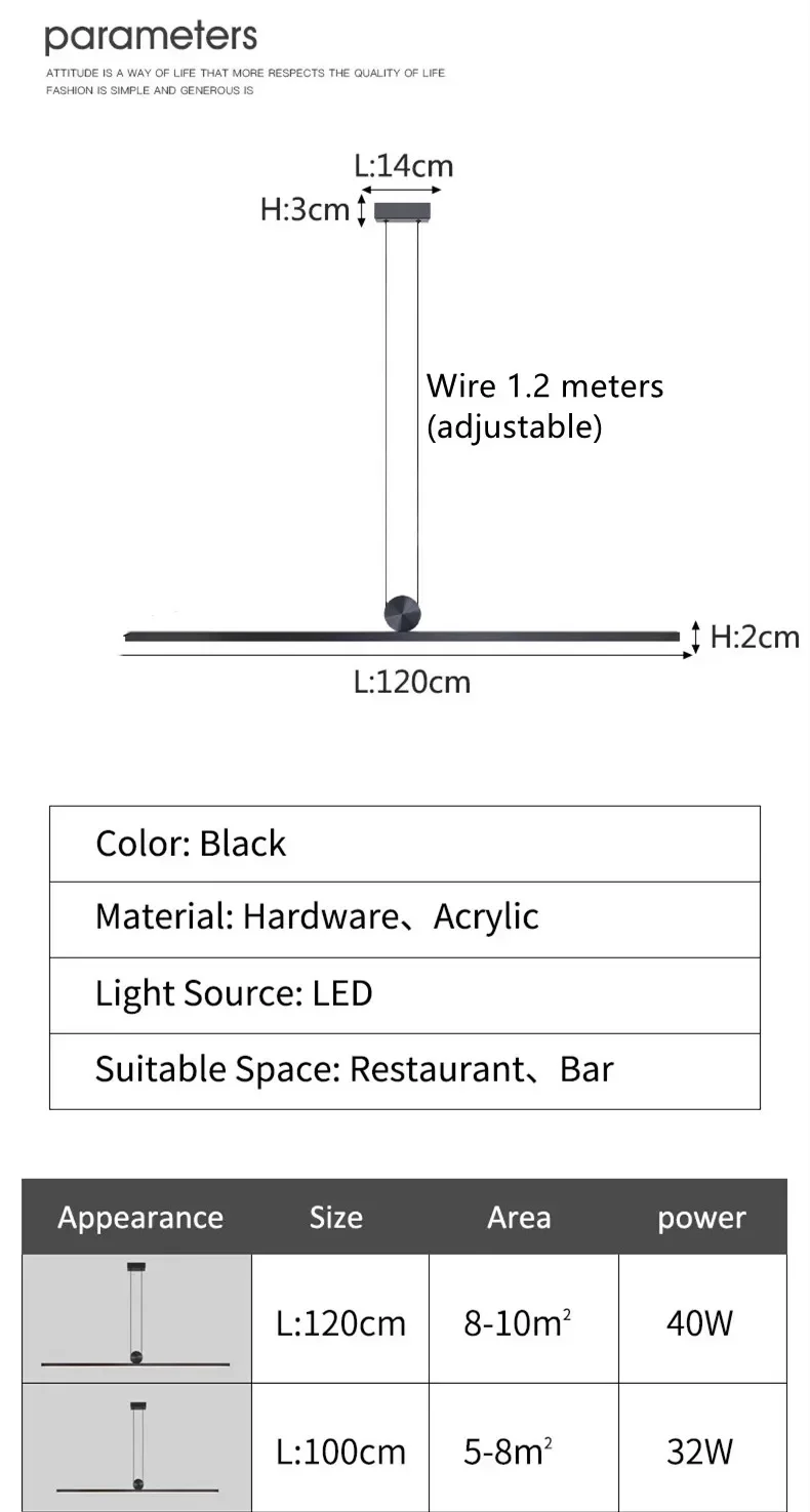 Description Picture 4 of itemNordic Strip Hanging Lamp Kitchen Island Aluminum Chandelier Modern Simple Pendant Light for Dining Room Home Decor