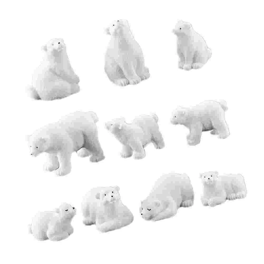 

10 Pcs Polar Bear Model Mini Animals Decor Models Home Christmas Decorations Simulated Miniature Statues