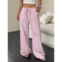 Plus Size New Women Trousers Streetwear Fashion Casual Slim Lace-up Pink Sweet Trousers Elegant Female Trousers - Image 2
