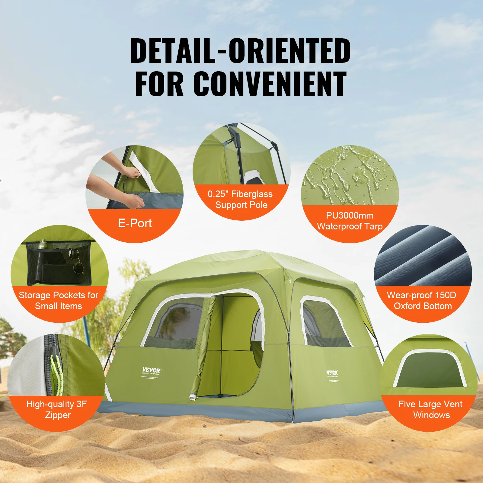 6 Person Outdoor Profession Fabric Tent Rainfly Waterproof Camping Tent Family Outdoor Instant Setup with Carring Bag pop canopy tent camping shower tent