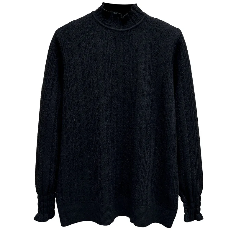 3XL 4XL PLUS SIZE Women's Sweater Autumn Winter Stylish Lace Mock Neck Jacquard Knit Pullover Jumpers 703