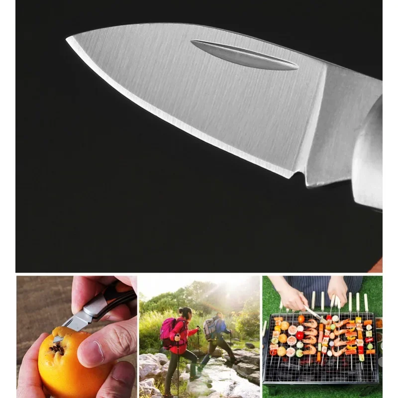 1PC Stainless Steel Outdoor Mini Folding Knife Self-defense Pendant Wooden Handle Fruit Knife Camping Portable Key Buckle Kawaii 5
