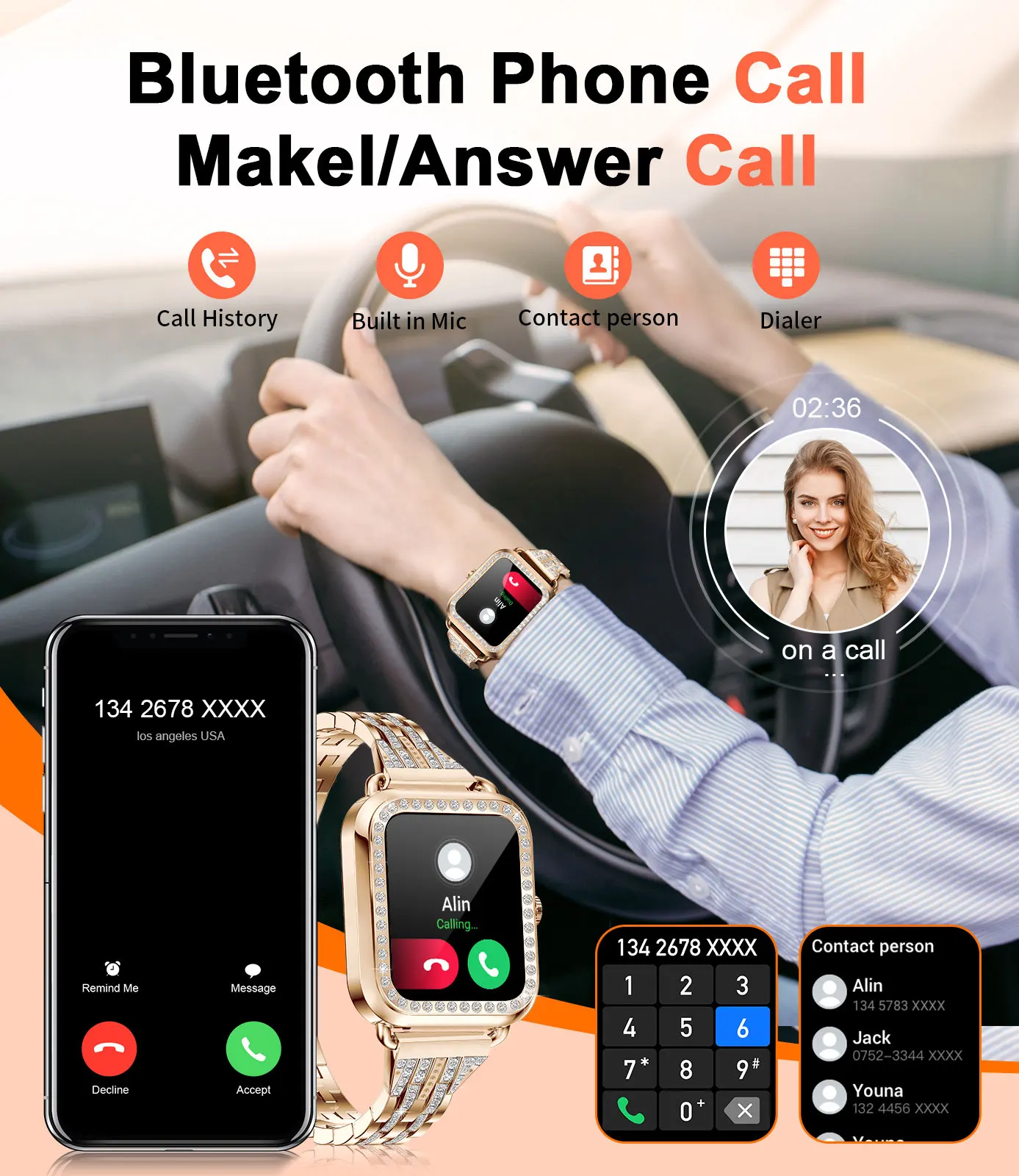 LIGE 2024 New Luxury Smart Watch Lady Bluetooth Call Phone Smart Band Sports Fitness Women Smartwatch DIY Dials For IOS Android