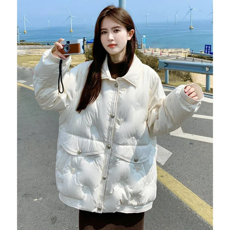 Pregnant Women's Down Jacket 2023 Oversize Cargo Coats Midi Loose Warm White Duck Black Coffee Clothes Female Long Sleeve Winter