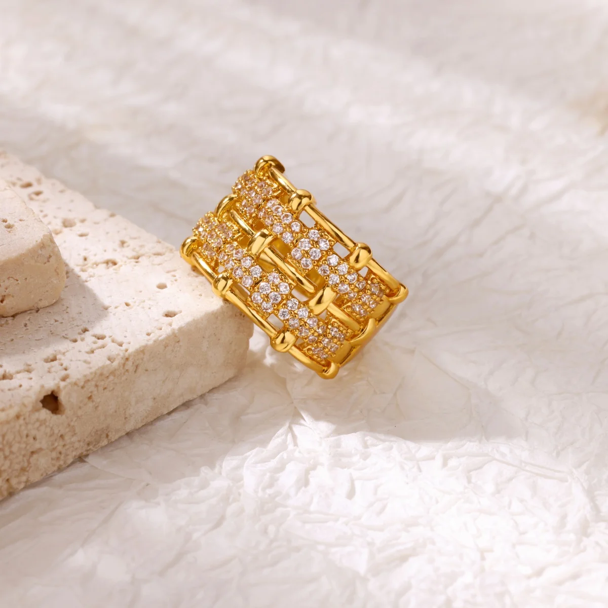 Zircon Multi-layer Bamboo Adjustable Rings Stainless Steel Women