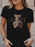 Mechanical style Summer Fashion Bear Print Luxury Brand Clothing T-Shirt 100% Cotton For Women's O-Neck Short Sleeve Top Tees