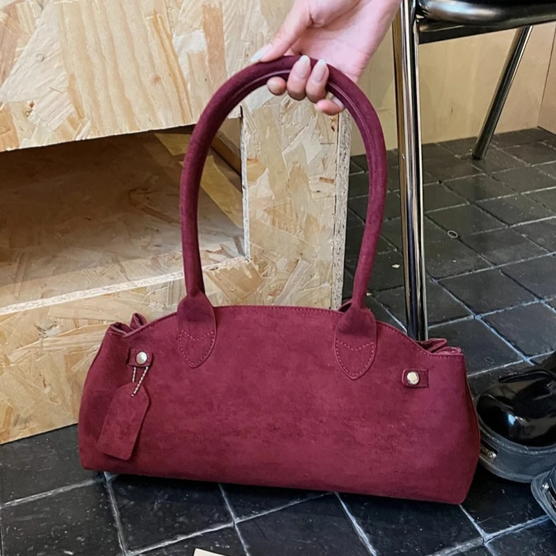 French Style Underarm Shoulder Bags For Women PU Suede Pure Color Top-handle Bag 2026 Autumn New Luxury Designer Handbags Purses