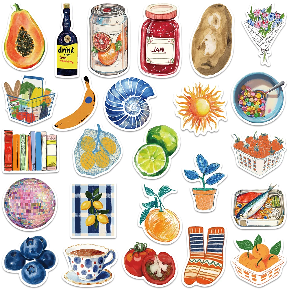 50PCS ästhetische Aquarell Lebensmittel Leben Aufkleber Zimmer Dekor Vintage Obst Konserven Muster für Kinder Erwachsene Laptop Telefon Fall Dekor – Detail 11