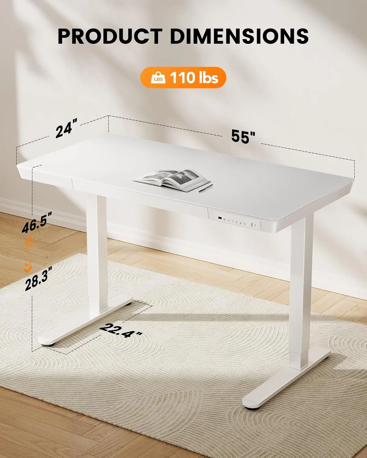 ErGear Glass Standing Desk with Drawer, 55 x 24 inch Glass Top Standing Desk with Preassembled Top & USB Charging Ports, Adjusta 2