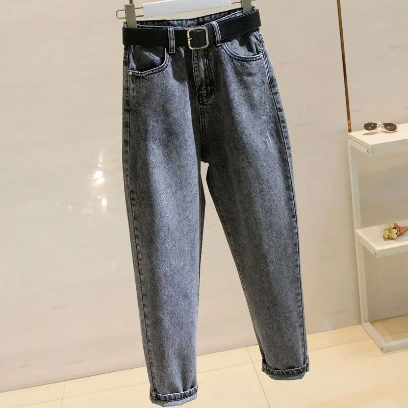 Women's Smoke Gray Harun Jeans, Loose, Show Thin, High Waist, Ankle Length, Radish Pants Type, Spring, Autumn