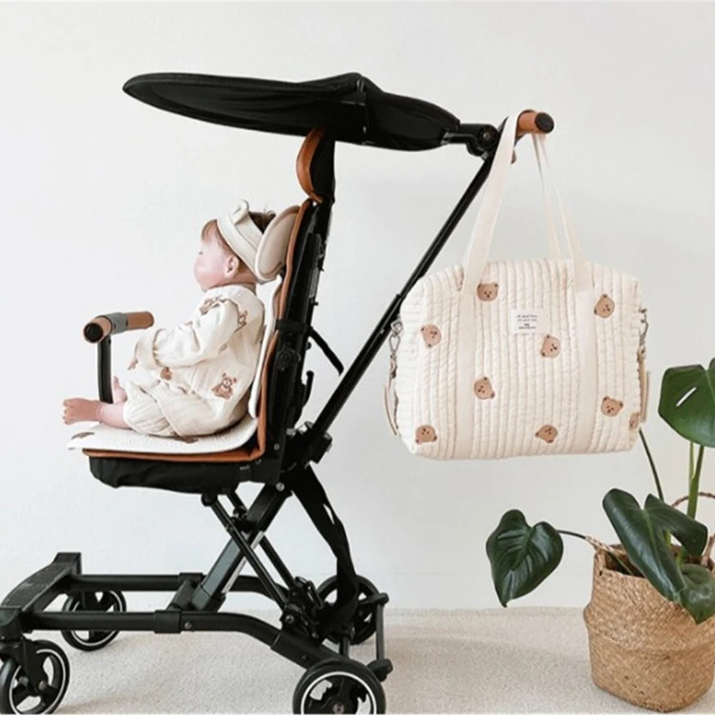 Newborn Baby Care Diaper Bag Korea Mummy Shoulder Bag Newborn Embroidery Kids Stroller Diaper Storage Organizer Large Handbags - 5
