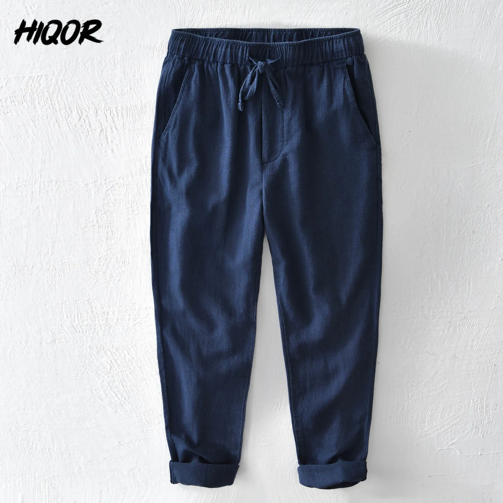 HIQOR-Pantalon baggy en lin pour homme, style décontracté, respirant, survêtement, été 2024