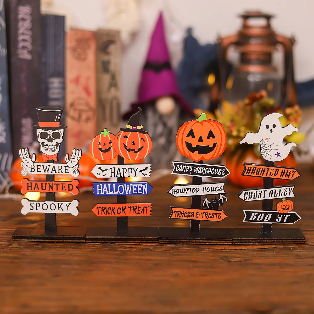 

Halloween Wooden Crafts Decoration Pumpkin Skeleton Wooden Sign American Creative Ghost Decoration Desktop Decoration Prop