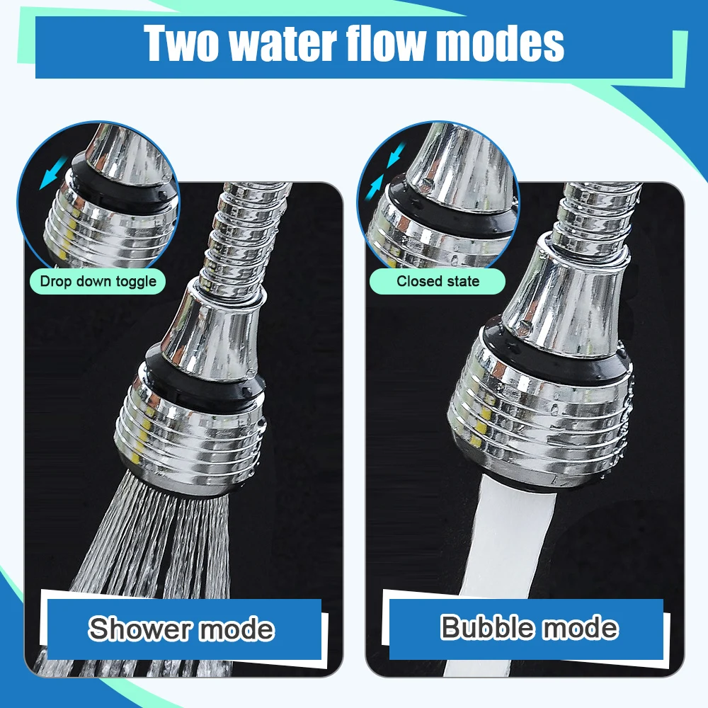 Faucet Aerator 360 Degree Kitchen Faucet Bubbler 2 Modes Adjustable Water Filter Diffuser Water Saving Nozzle Faucet Aerator Connector Tools