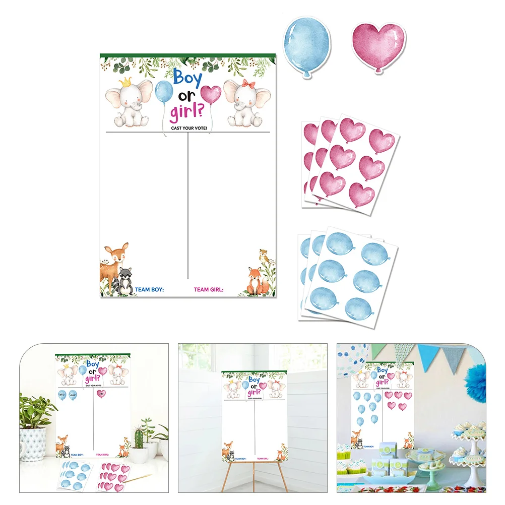 

Gender Prediction Poster Baby Cards Shower Predictions Boy Girls Voting Stickers Cartoon Reveal Babies Party for