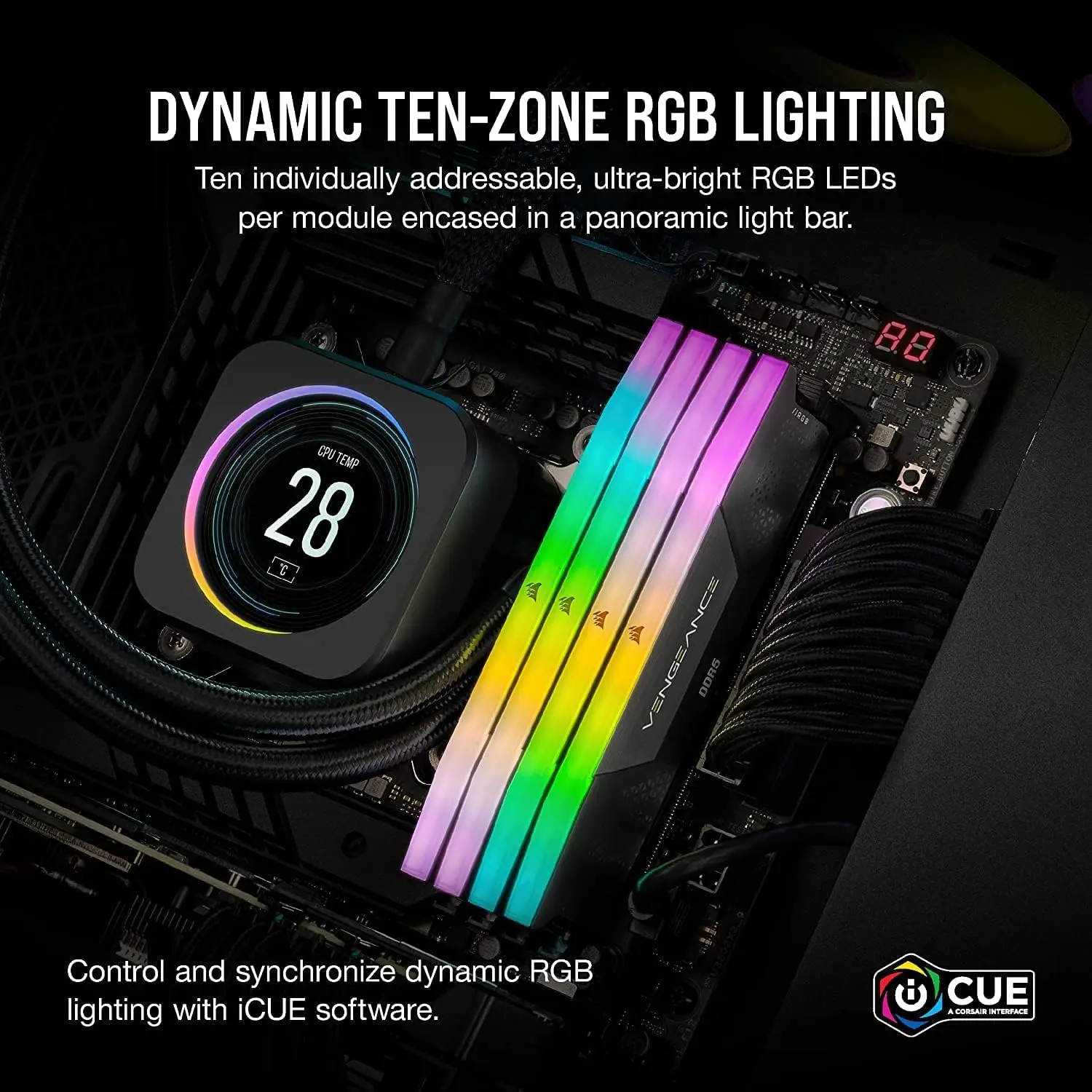 CORSAIR VENGEANCE RGB DDR5 RAM, 32GB (2x16GB), 6800MHz 인텔 XMP iCUE 호환 컴퓨터 메모리, 블랙