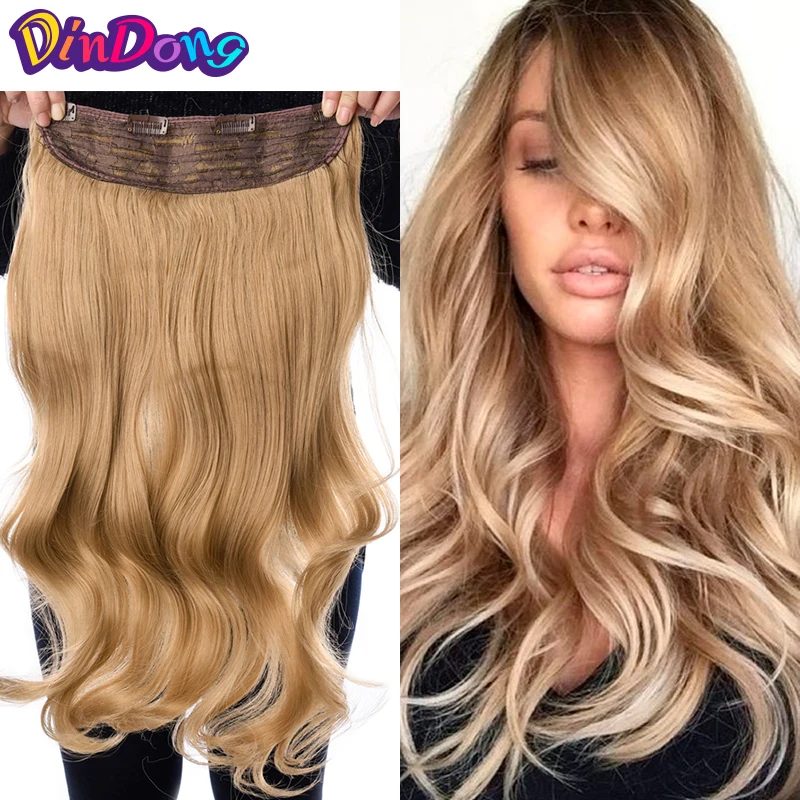 Hair Extensions DinDong Synthetic Clip in Hair Extensions Wavy 24 inch 190G Premium Heat Resistant Hair 613# Blonde Brown 19 Colors Available