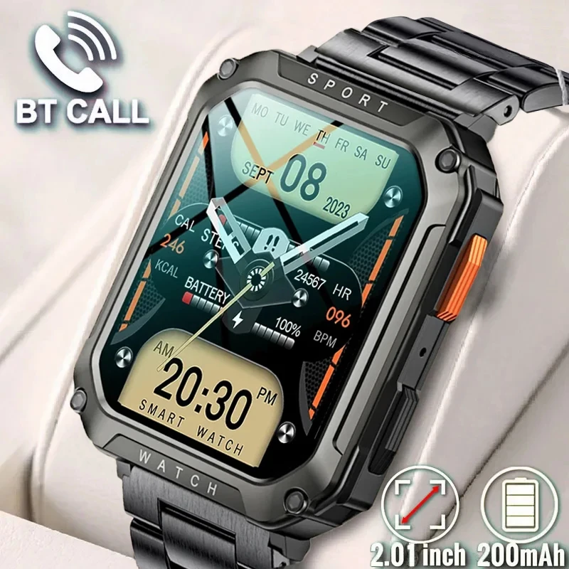 

2023 Прочные Военные мужские умные часы для Android IOS Ftiness часы IP67 водонепроницаемые 2,01 дюйма AI голосовые Bluetooth звонки умные часы