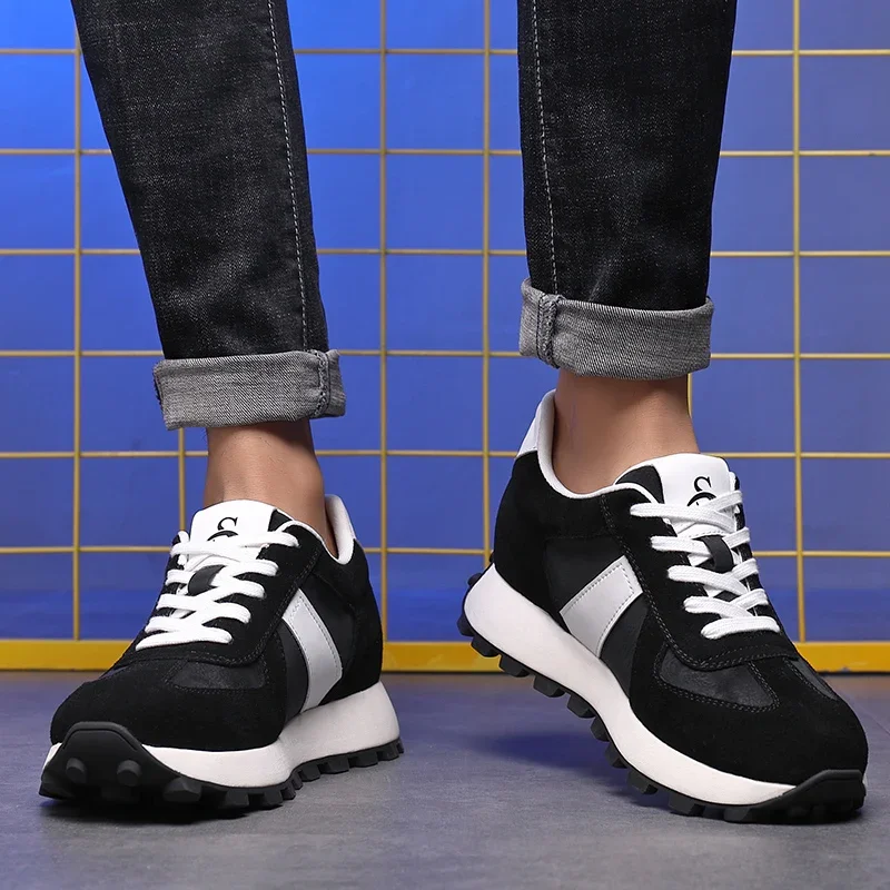 Elevator Casual Sneakers Man Cow Suede Leather Lace-Up Round Toe Platform Shoes 3/6/8cm Height Increase Shoes For Men Lift Sport 5
