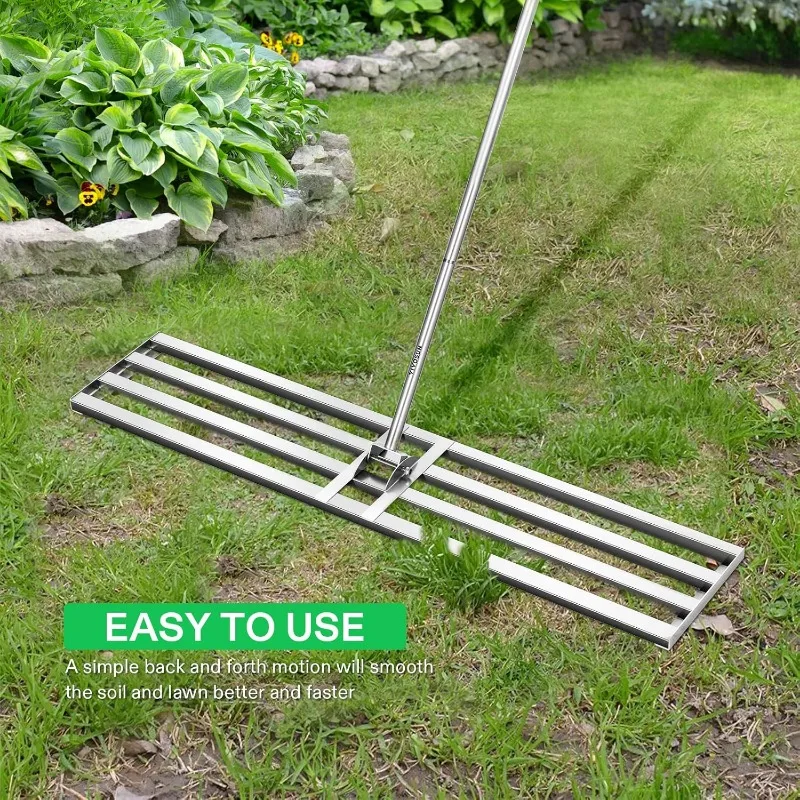 48" Stainless Steel Lawn Leveling Rake with 7FT Handle 3