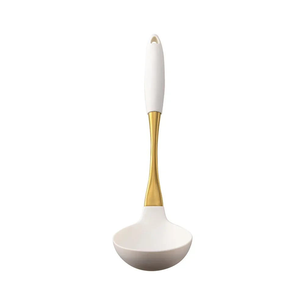 Elegant Silicone Kitchen Utensils Set - Heat-Resistant White and Gold Cooking Accessories