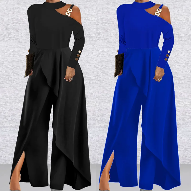 

ON01404 2024 New Solid Color Long Sleeved Off Shoulder Women's Elegant Party Wide Leg Jumpsuit