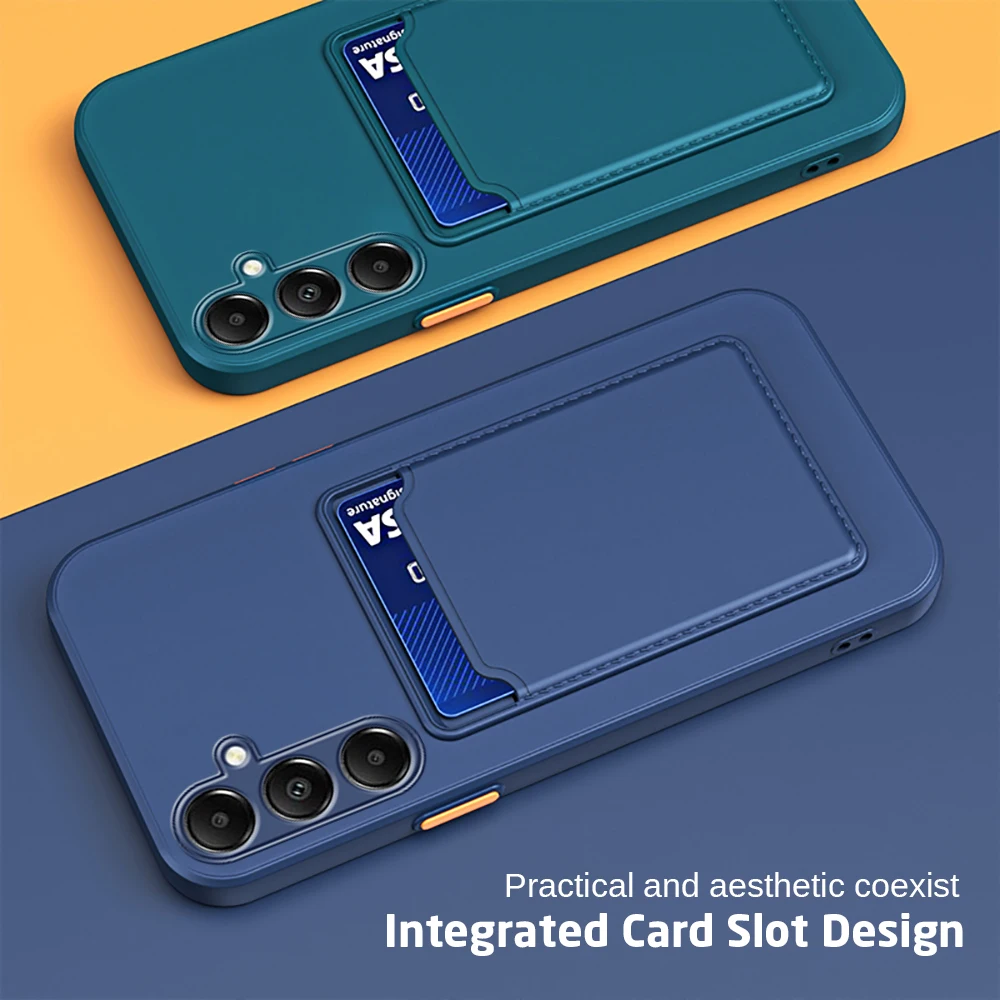 Colorful Card Holder Silicone Back Cover - Shockproof Case for Samsung Galaxy S24 FE