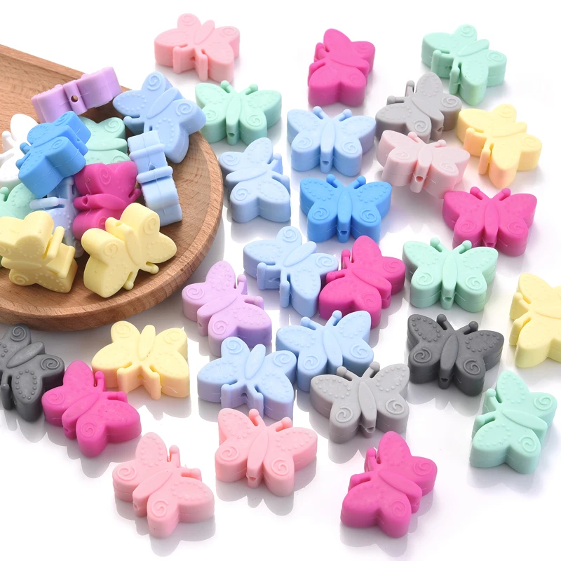 10Pcs Silicone Beads Cute Butterfly Bow Shape Food Grade Teether Beads DIY Pacifier Chain Necklace Accessories BPA Free 3