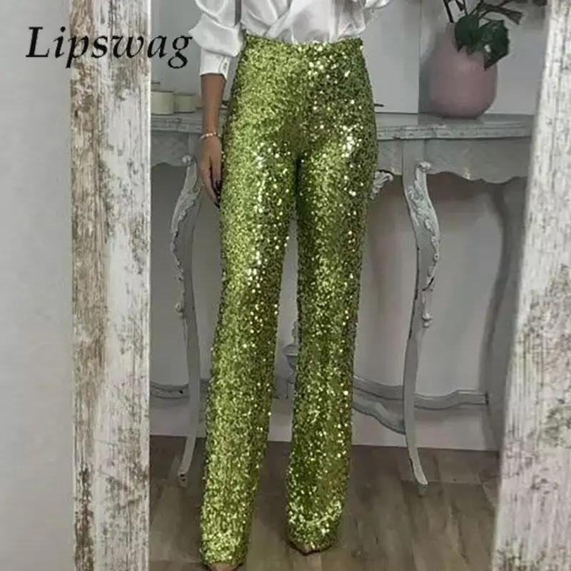 

New Party Sequined Flared Pants Women Casual Slim Stretch Multi-Color Flared Pants Fashion High Street Sparkling Party Trousers