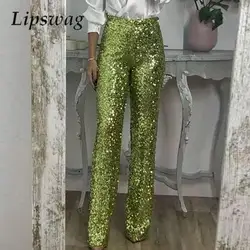 New Party Sequined Flared Pants Women Casual Slim Stretch Multi-Color Flared Pants Fashion High Street Sparkling Party Trousers