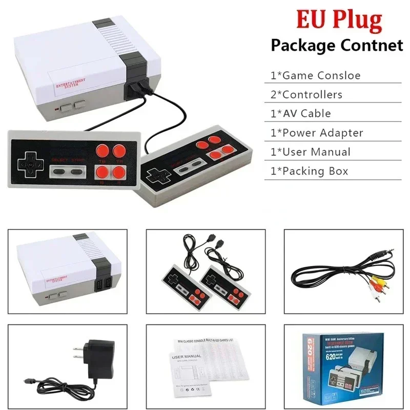thumbnail image 1 of Mini TV portátil para recreación familiar, consola de videojuegos, salida AV, retro, 620 juegos clásicos integrados, reproductor de juegos con mando doble, 1 of 5