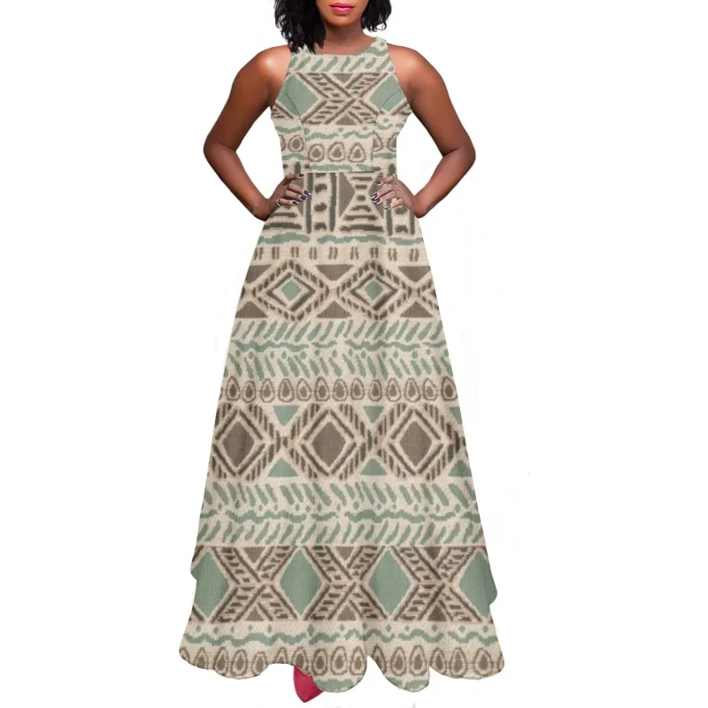 

Summer Elegant Women Long Slip DressesAfrican Tribe Printed All Match Sleeveless Dress Clothing One Piece Lady Flare Sundress