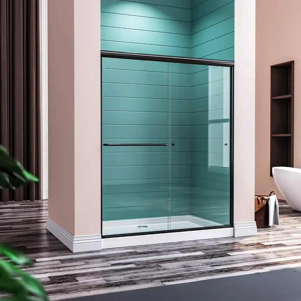 Shower Door 54 in. W X 72 in H, Double Sliding with 1/4 in. Clear Tempered Glass, Semi Frameless Sliding Glass Shower 2