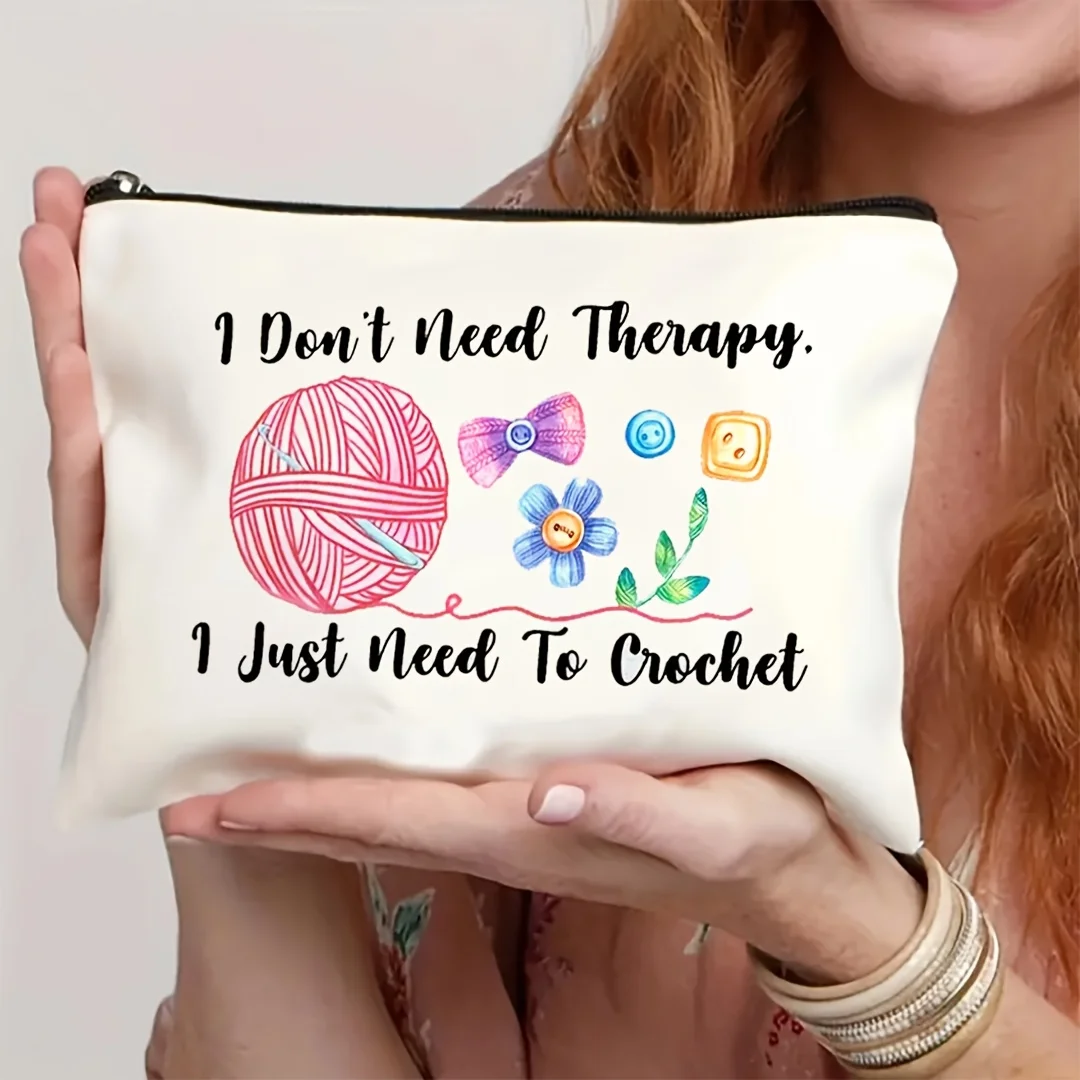 Gehäkelte Make-up-Tasche – „I Don't Need Relax I Just Need to Crochet“-Design, Tasche mit Reißverschluss, faltbare Kosmetiktasche, multifunktional – Detail 3