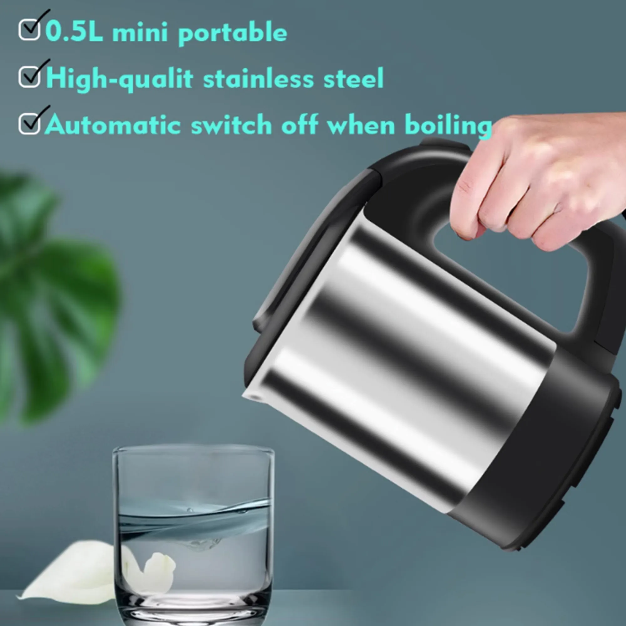 Mini bouilloire électrique 1000W, 0,5 L, arrêt automatique en acier  inoxydable, pour thé et café, chauffe-eau portable de voyage, pour hôtel,  chauffage rapide 