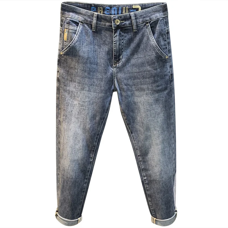 High-End Quality Men's Washed Jeans 2024 New Trendy Skinny Fashion Embroidery Slim Fit Stretchy Straight-Leg Pants