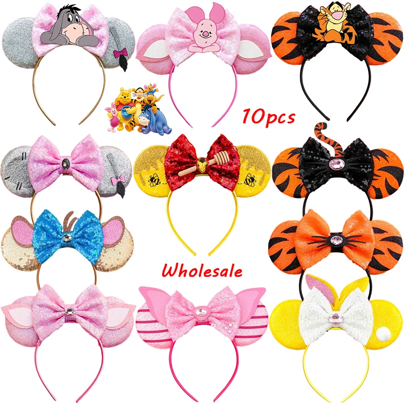 10pcs Wholesale Disney Bee Winnie the Pooh Bear Ears Headbands Girl Piglet Tigger Hair Accessories Women Roo Eeyore Hairband Kid