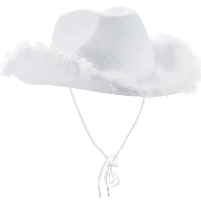 Beautiful Wide Brim Pink Cowgirl Hat Feather Brim Cowboy Hat All-match for Carnival Cosplay Street Shooting Шапка Женская 5