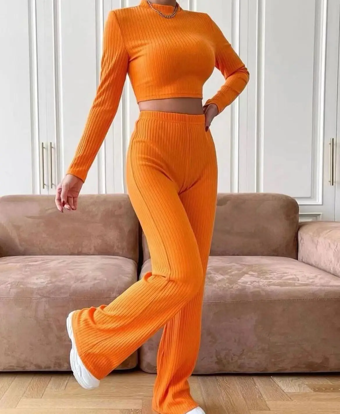 BKLD 2024 Autumn 2 Piece Sets Women Outfit Sexy Party Clubwear Y2k Clothes Solid Color Long Sleeve Crop Tops Casual Pant Sets