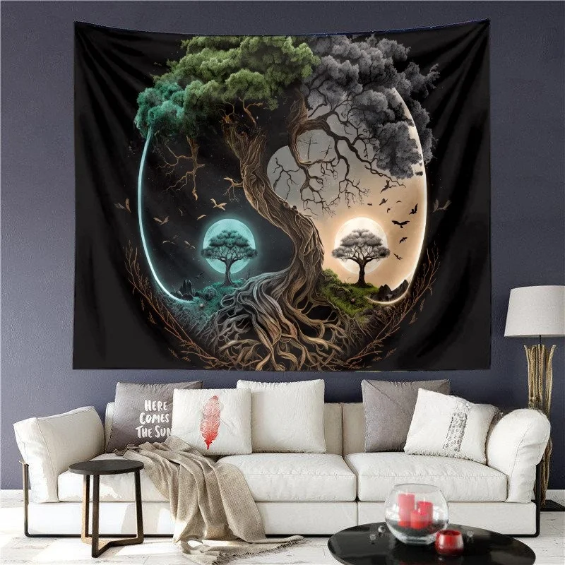 Tapestry decor 75x58cm tree print frosted wall hanging 1 pcs